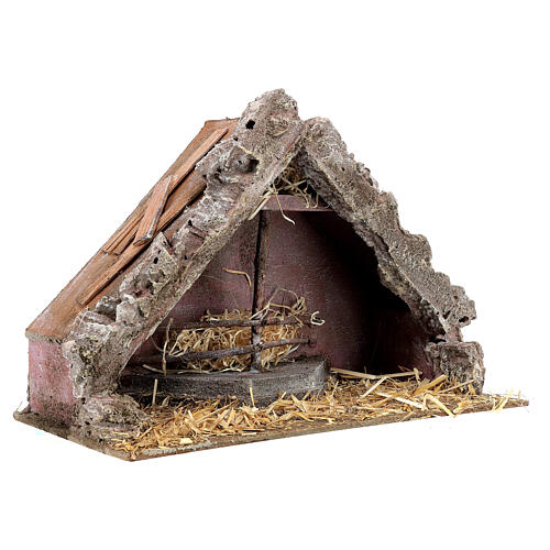 Hut with central trough for nativity scene 20x30x15 cm 3