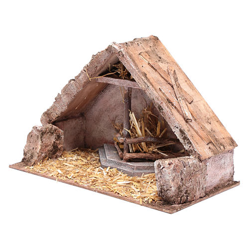 Hut with central trough for nativity scene 23x35x18 cm 2