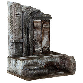 Ruínas de templo com porta em madeira ambientação presépio 25x20x15 cm