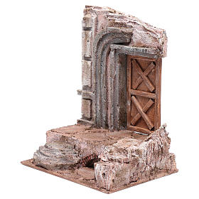 Ruínas de templo com porta de madeira 29,5x24,5x18 cm presépio
