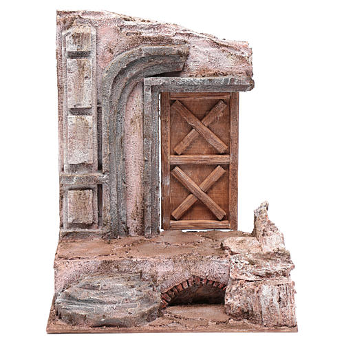 Ruínas de templo com porta de madeira 29,5x24,5x18 cm presépio 1