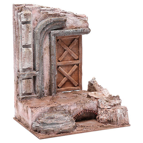 Ruínas de templo com porta de madeira 29,5x24,5x18 cm presépio 3