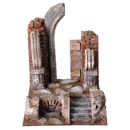 Ruínas de templo com porta e arcada para presépio 25x20x15 cm 1