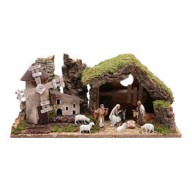 Krippe Hütten und Grotten: Hütte aus Holz mit Windmühle 25x55x20 cm