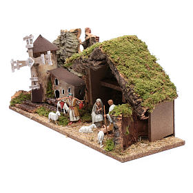 Étables crèche et Grottes: Cabane en bois avec moulin à vent 25x55x20 cm