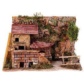 Casa em miniatura com depósito de madeira ambientação para presépio 20x25x15 cm