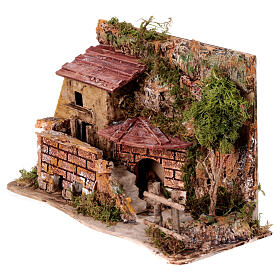 Casa em miniatura com depósito de madeira ambientação para presépio 20x25x15 cm