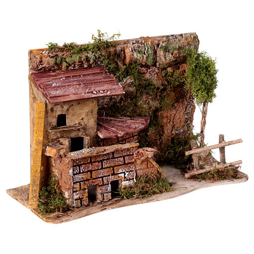 Casa em miniatura com depósito de madeira ambientação para presépio 20x25x15 cm 4