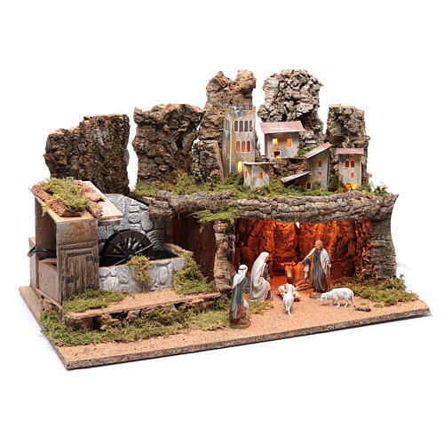 Paysage rocheux avec moulin animé et éclairage 40x60x40 cm 3