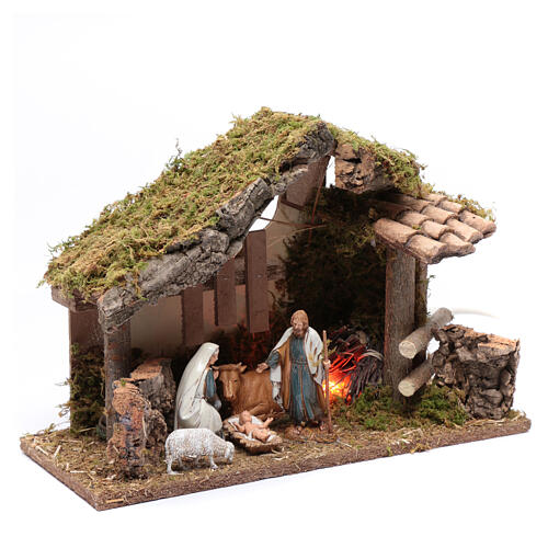 Wooden hut with fire  25x35x15 cm 3