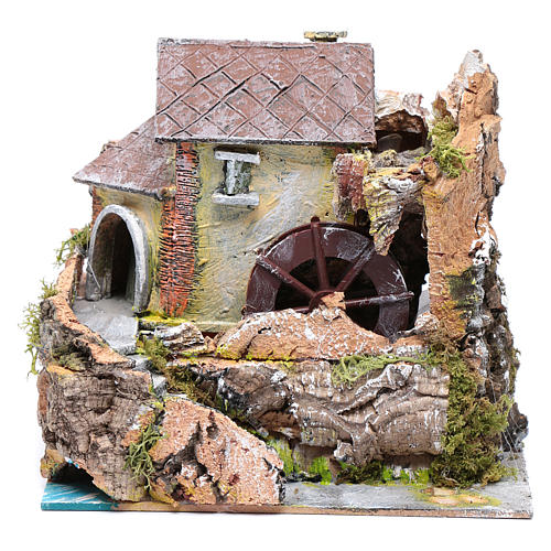 Wassermühle mit Haus für Krippe 20x20x15cm 1
