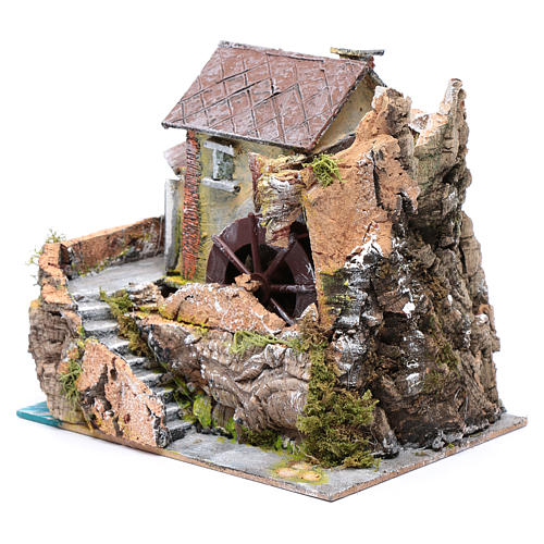 Wassermühle mit Haus für Krippe 20x20x15cm 2