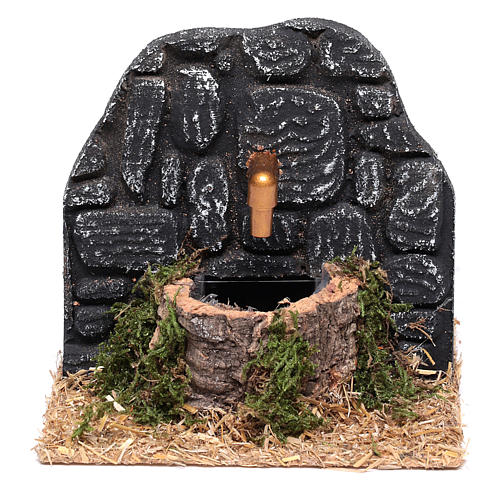 Krippenbrunnen mit dunklen Steinen und elektrischer Pumpe 15x15x15 cm 1