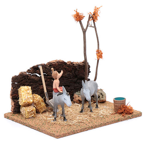 Menino jogando com burro ambientação presépio 15x20x15 cm 3