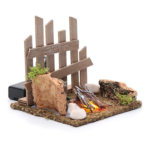 Campfire with fence and LED light with batteries 10x10x10 cm 3