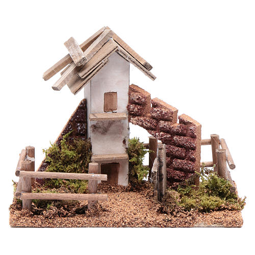Little house with fence for nativity scene 10x15x10 cm 1