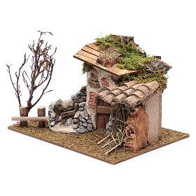 Landhaus mit Steinmauer für Krippe 20x30x25cm