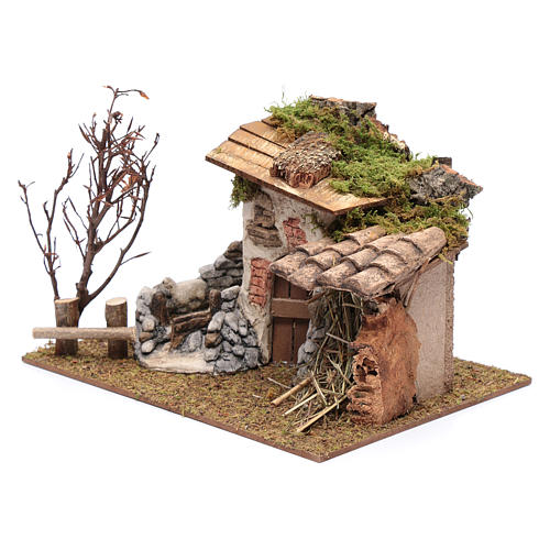 Landhaus mit Steinmauer für Krippe 20x30x25cm 2