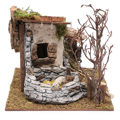 Landhaus mit Steinmauer für Krippe 20x30x25cm 4