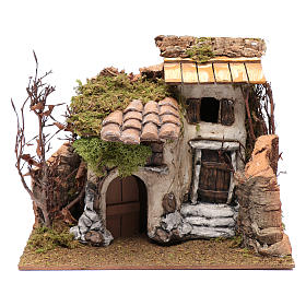 Casa rural com vegetação miniatura presépio gesso 25x30x25 cm