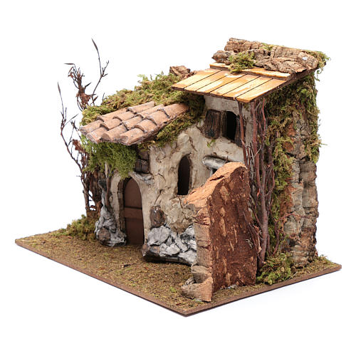 Casa rural com vegetação miniatura presépio gesso 25x30x25 cm 2