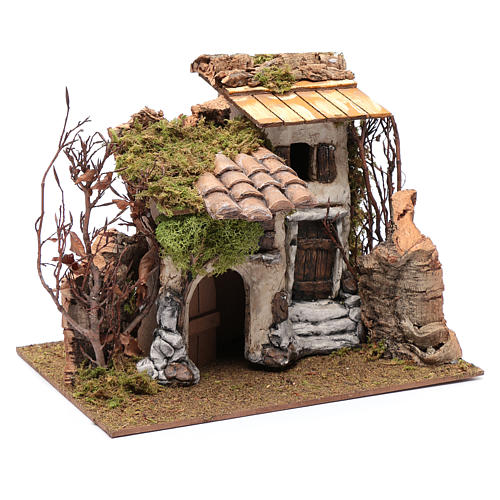 Casa rural com vegetação miniatura presépio gesso 25x30x25 cm 3