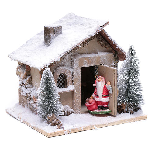 Haus mit Weihnachtsmann 20x20x20cm bewegliche Krippenfigur 4