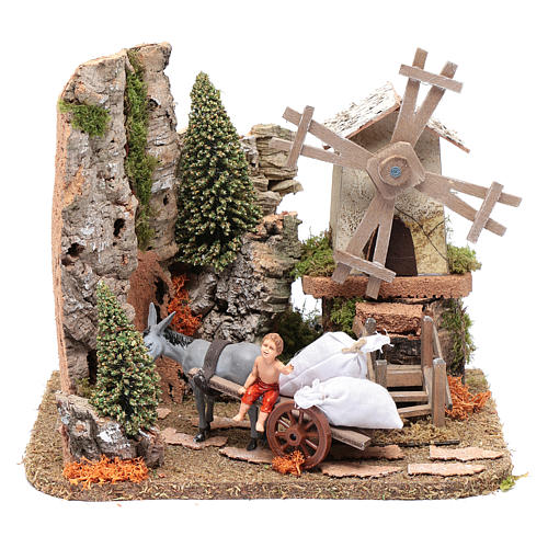 Nativity scene windmill with cart 20x25x20 cm 1