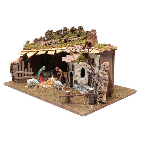 Stable and farmhouse in gypsum for nativity scene 30x60x40 cm 2