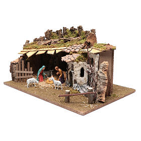 Maisons, milieux, ateliers, puits: Étable et cabane en plâtre pour crèche 31,5x58x39 cm