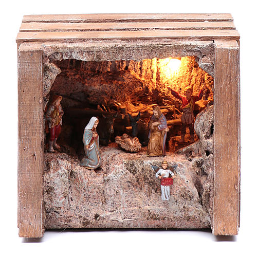 cave with trough in wooden box 15x20x15 cm 1