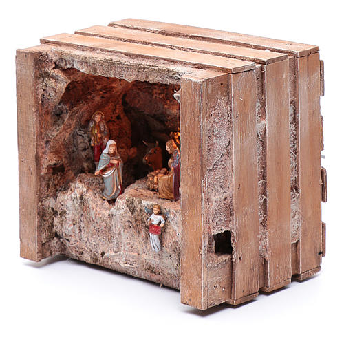 cave with trough in wooden box 15x20x15 cm 2