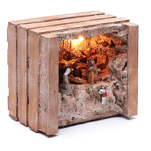 cave with trough in wooden box 15x20x15 cm 3