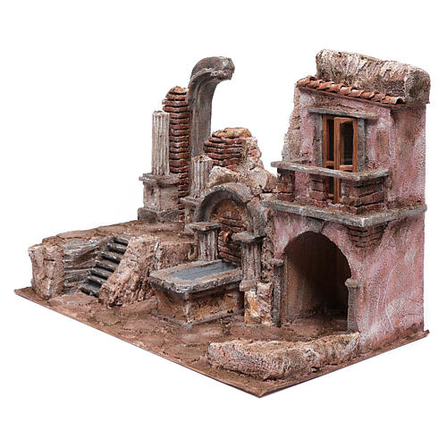 Nativity scene cave with fountain and temple ruins 35x50x30 cm 2