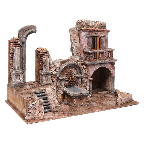 Nativity scene cave with fountain and temple ruins 35x50x30 cm 3