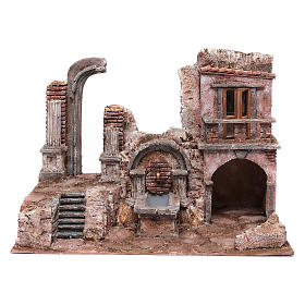 Nativity scene cave with fountain and temple ruins 35x50x30 cm