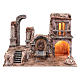 Illuminated nativity scene cave with fountain and temple ruins 35x50x30 cm s1