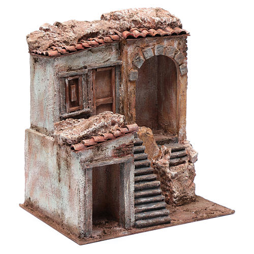 Casetta con scale per presepe 10 cm 35x30x20 3
