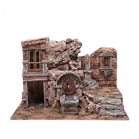 Nativity scene cave with fountain and stairs 35x50x30 cm