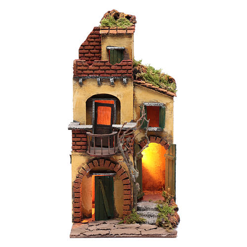 House with round balcony and light for nativity scene setting 1