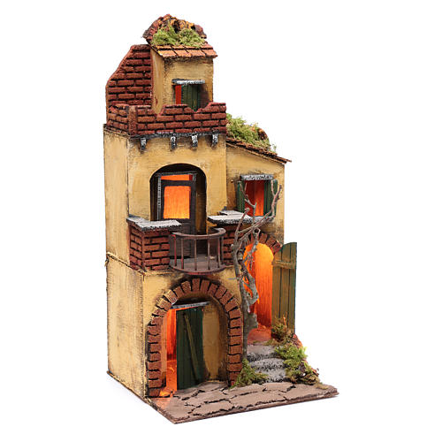 House with round balcony and light for nativity scene setting 3