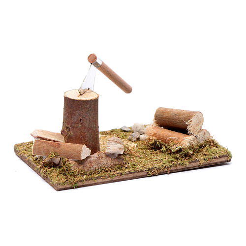 Woodcutter and trunks on a grass field base nativity scene accessories 5x10x5 cm 2