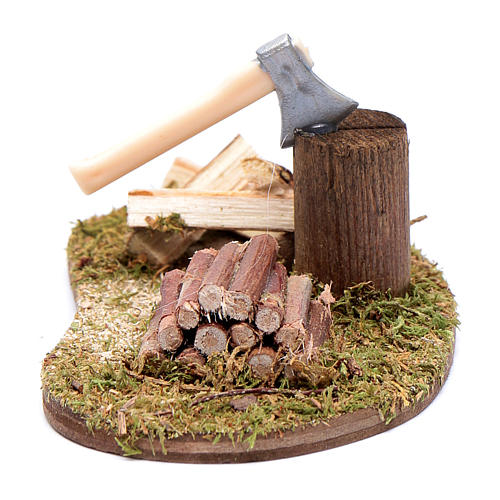 Accessory for nativity scene axe with wooden trunks 1