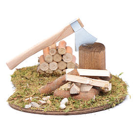 Ascia e tronchi da tagliare accessorio per presepe