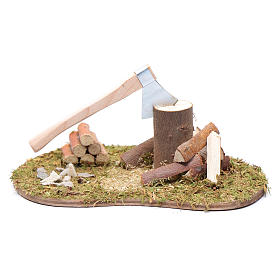 Oval grass field accessory with axe and wood