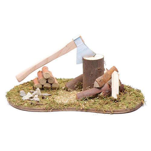 Oval grass field accessory with axe and wood 1