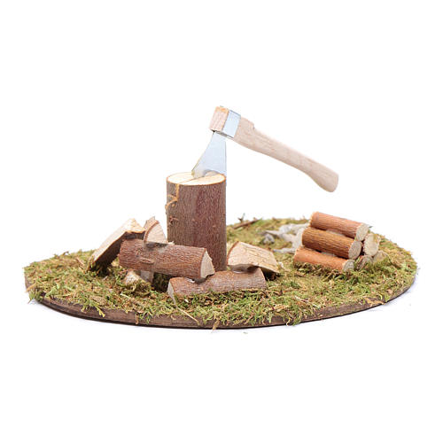 Oval grass field accessory with axe and wood 2