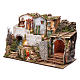 Nativity scene setting with houses  55x75x40 cm, a waterfull and lights. s2