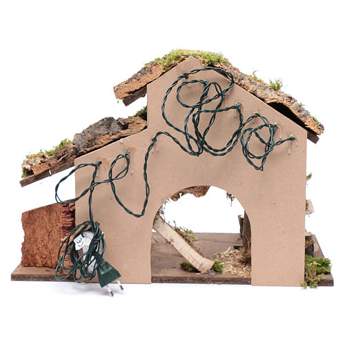 Nativity scene hut with logs and cart 35x50x25 cm 4