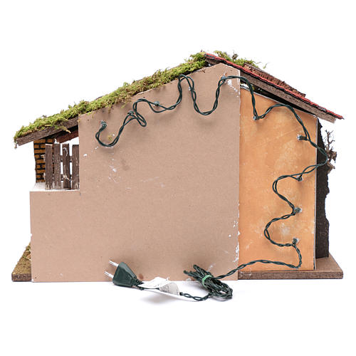 Nativity scene setting house with red roof and barn 35x50x25 cm 4